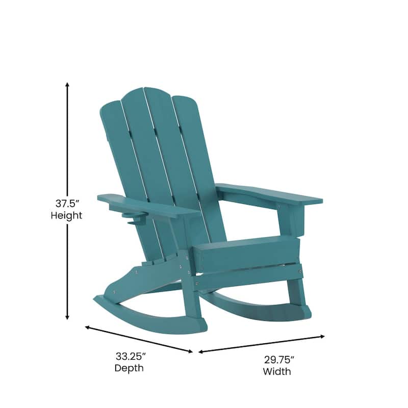 Commercial All-Weather Rocking Adirondack Chair with Swiveling Cupholder