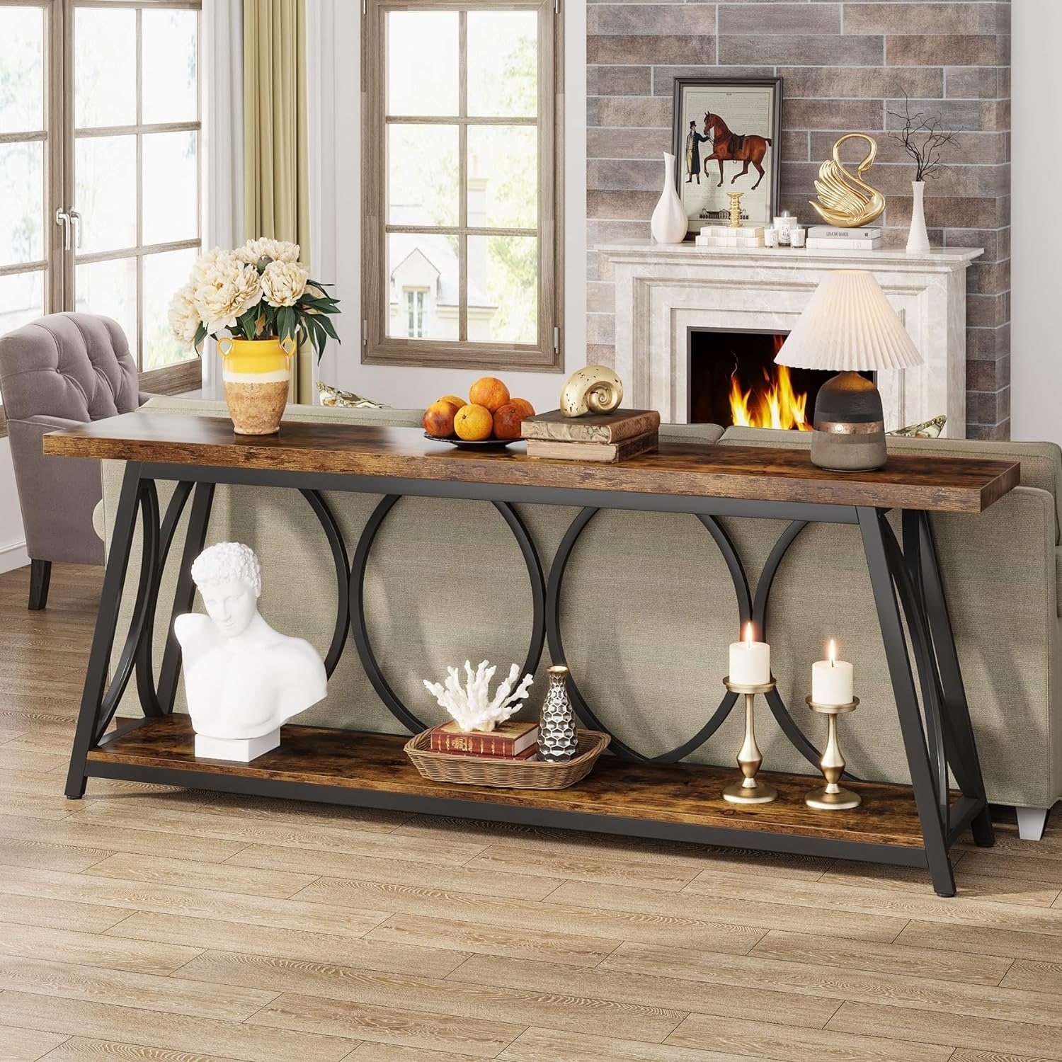 70.9 Inch Extra Long Sofa Table, Industrial Entry Console Table