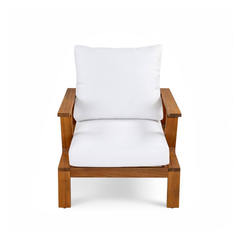 Scott Living Doris 4 Piece Outdoor Slat Design Acacia Wood Upholstered Seating Set