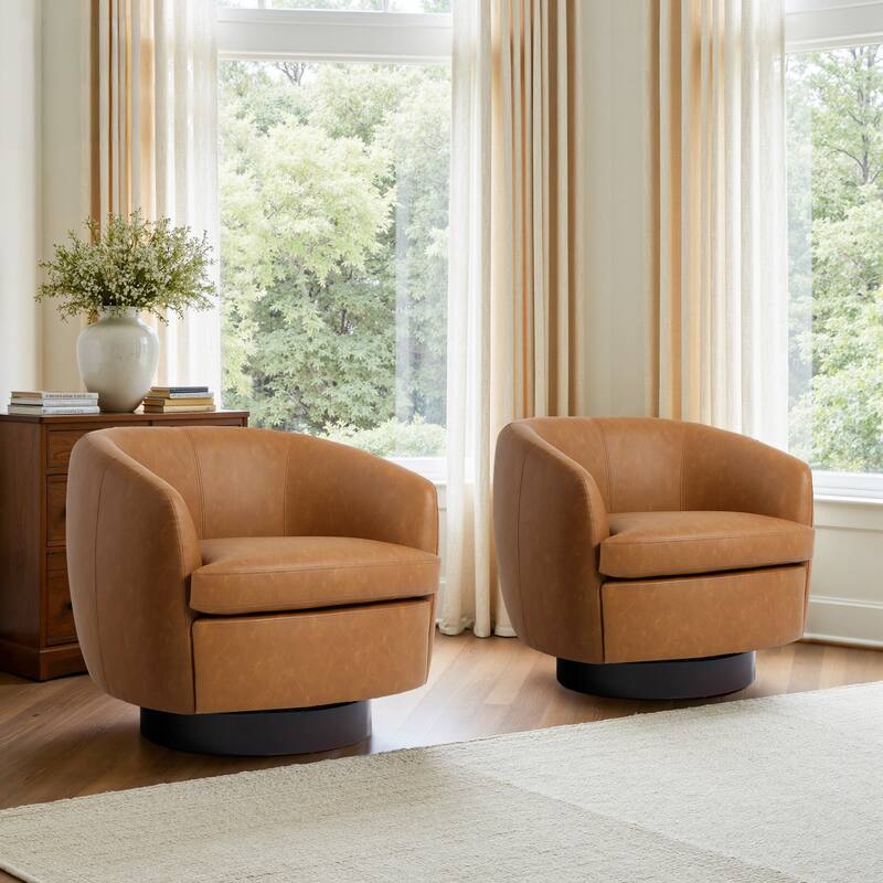 Upholstered Swivel Barrel Chair Set of 2