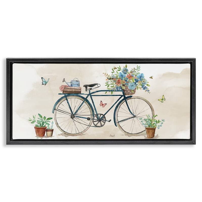 Stupell Garden Bicycle & Florals Framed Floater Canvas Wall Art Design By Nan - 31 x 14 - Black