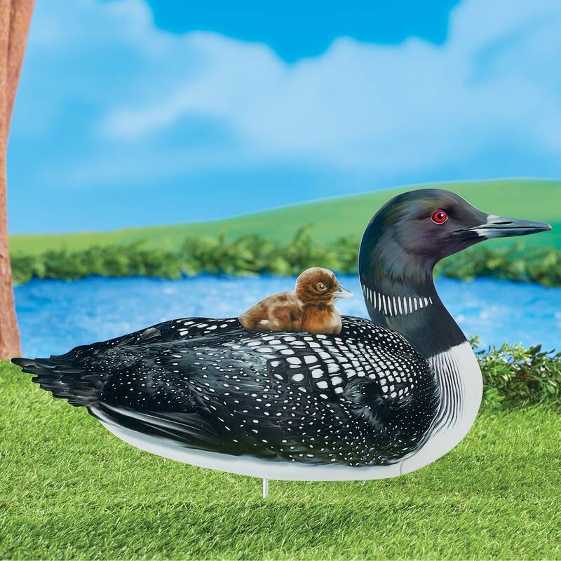 Realistic Common Loon with Baby Outdoor Garden Stake - 22.5 x 19 x 0.5 - Black - 22.5 x 19 x 0.5 - Iron