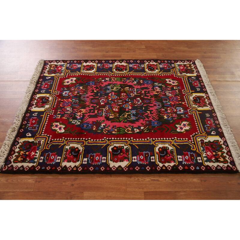 Hand Knotted Oriental 100% Wool Carpet Traditional Floral Pink Bakhtiari Area Rug - 4' 10'' X 3' 9''
