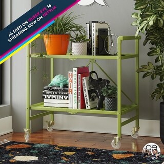 Cleo Slatted Folding Serving Cart, Indoor/Outdoor, Kiwi Green