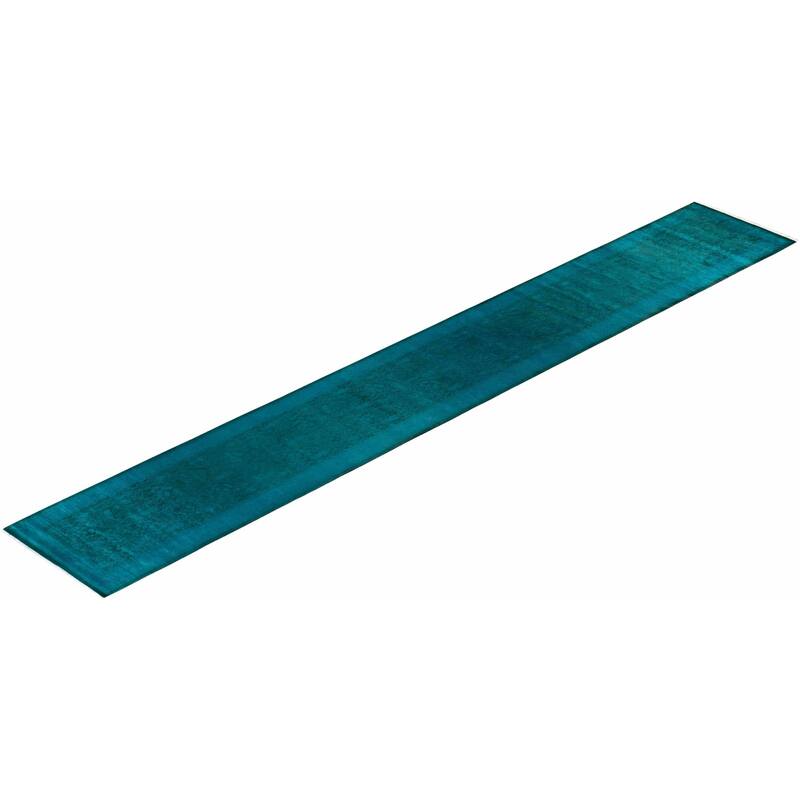 Overton Hand Knotted Wool Vintage Inspired Modern Contemporary Overdyed Blue Runner Rug - 2' 7" x 17' 9"