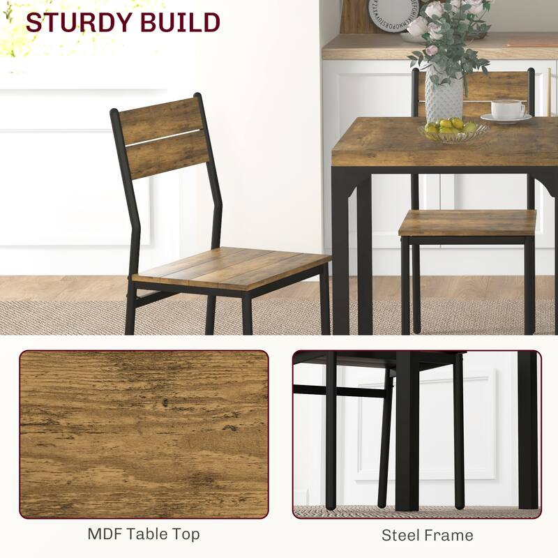 Modern Style 3-Piece Dining Set with Square Counter Height Bar Table and 2 Rustic Brown Open Back Stools