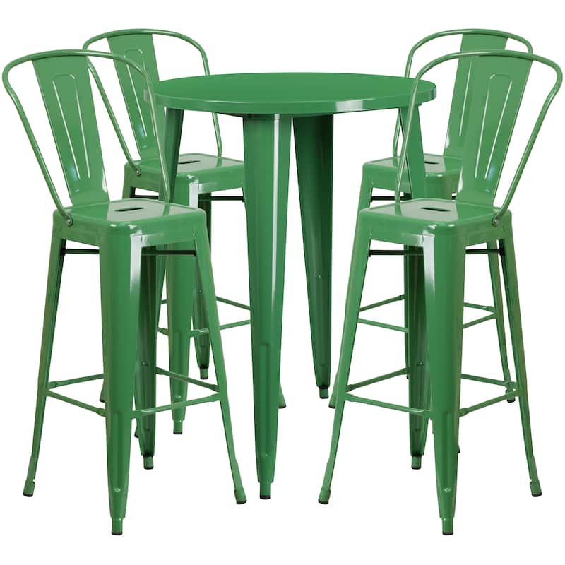 30'' Round Metal Indoor-Outdoor Bar Table Set with 4 Cafe Stools - 30"W x 30"D x 41"H