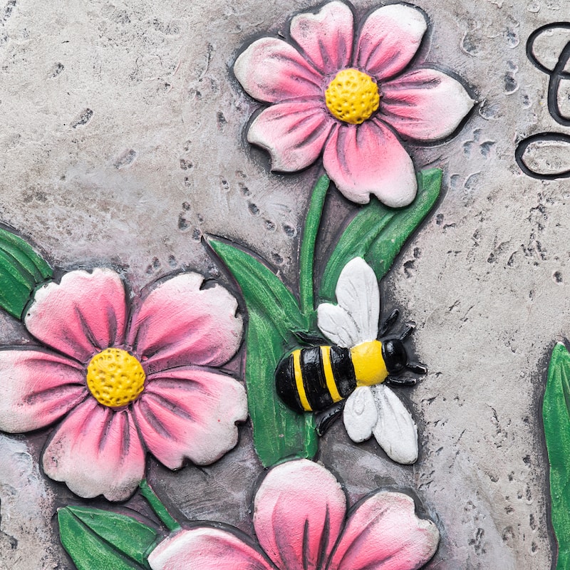 Glitzhome 4-Piece Cement Flower Textured Stepping Stones Garden Decor - 10 in