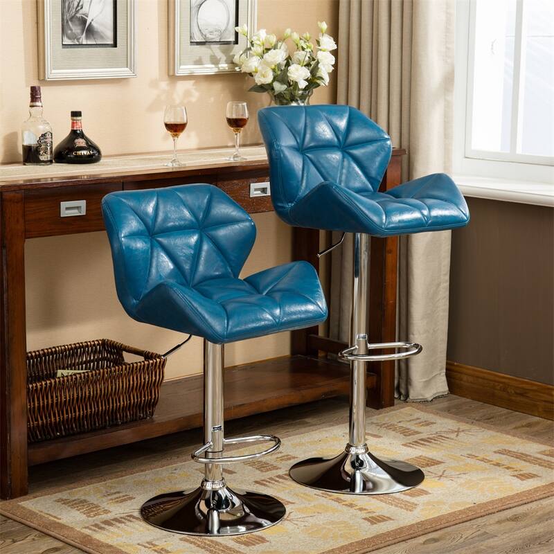 Contemporary Tufted Adjustable Height Hidraulic Bar Stools (Set of 2)