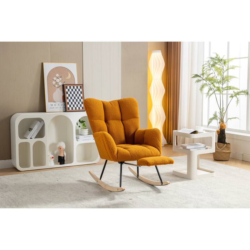 Teddy Fabric Rocking Chair With Adjustable Footrest