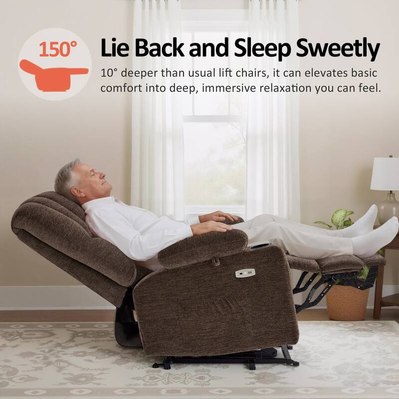 Power Lift Recliner Chair for Elderly, Massage and Heat, Faux Leather & Fabric