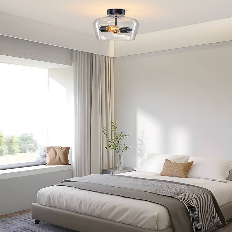 Starsky 2-Light Contemporary Drum Glass Semi Flush Mount