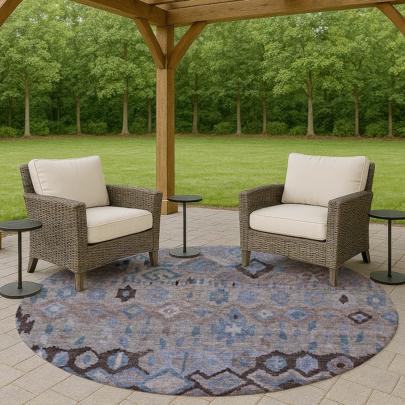Machine Washable Indoor/ Outdoor Boho Moroccan Chantille Rug - Brown - 8' x 8'