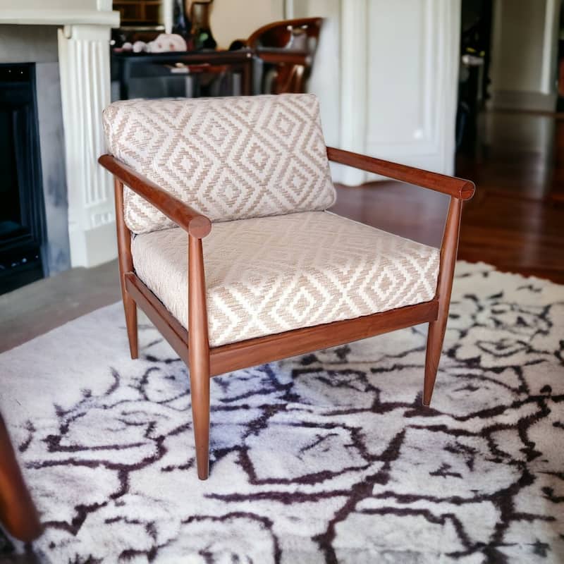 28" Beige and Natural Cotton Geometric Arm Chair - 28.00