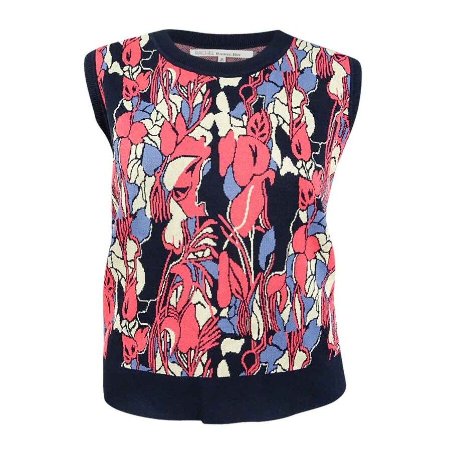 RACHEL Rachel Roy Womens Printed Crop Top Deep Marine Combo Large