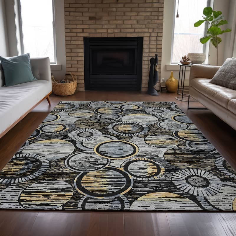 Machine Washable Indoor/Outdoor Contemporary Wheels Chantille Rug