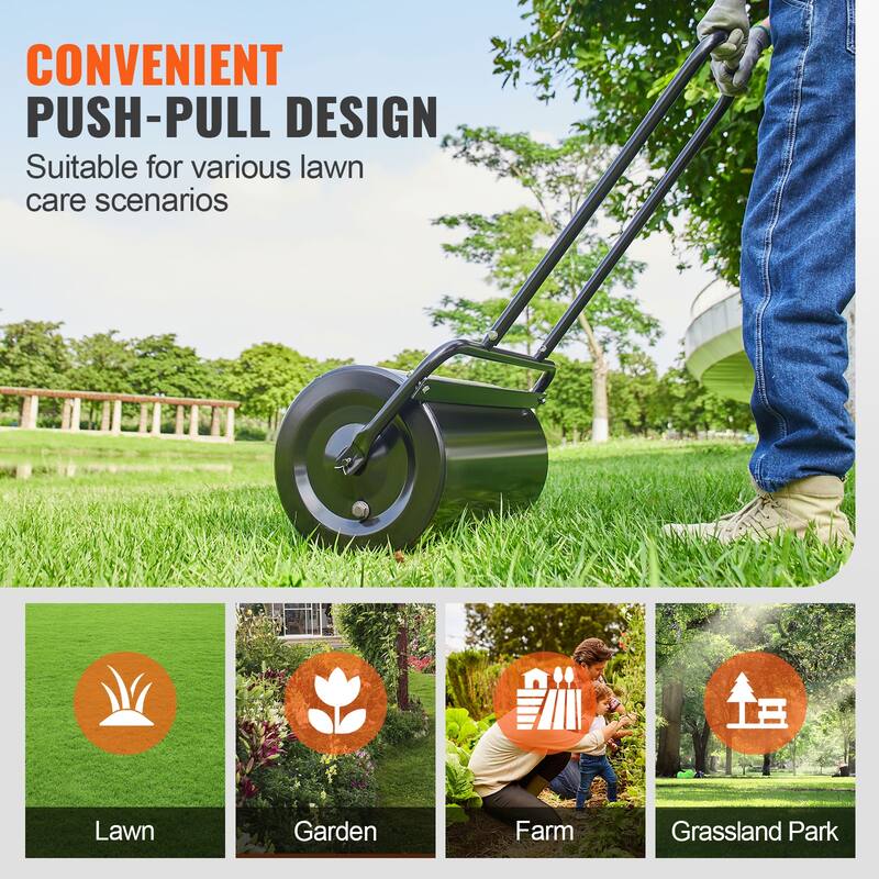 Lawn Roller, Sand/Water Filled Yard Roller, Steel Sod Roller with Easy-turn Plug and U-Shaped Ergonomic Handle