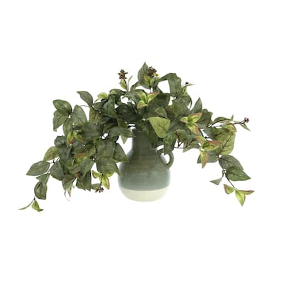 Ivy Arrangement in a Ceramic Vase with Handle - Green