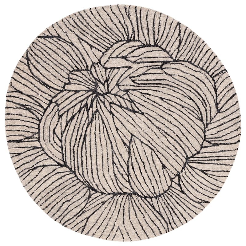 SAFAVIEH Handmade Metro Madlene Abstract Floral Wool Rug - 6' Round - Black/Ivory