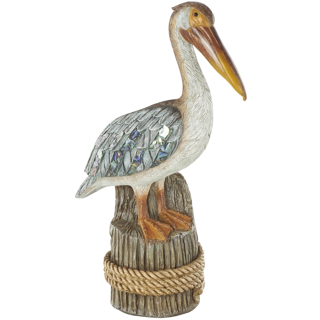 Teal Resin Textured Pelican Decorative Sculpture with Brown Block and Shiny Accents - 10"W x 5"L x 14"H