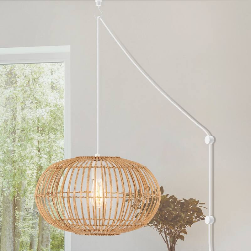 Lucas 1-Light Farmhouse Coastal 180" Cord Plug-In or Hardwired LED Pendant, by JONATHAN Y