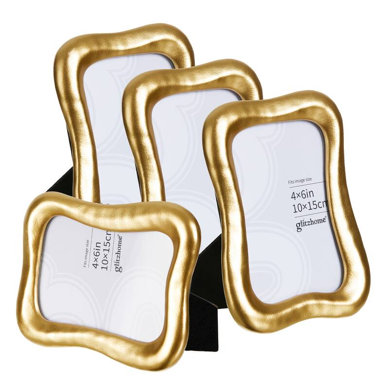 Glitzhome Set of 4 4x6 Vintage Gold Resin Wall or Tabletop Photo Picture Frames