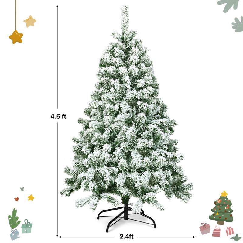 Gymax 4.5ft Snow Flocked Christmas Tree Hinged Artificial Pine Tree w/ - See Details