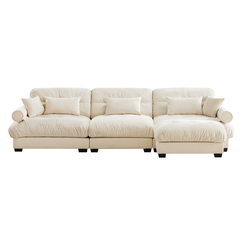 130" Velvet Oversized Modular Sectional Sofa with Ottoman & Cloud Cushions