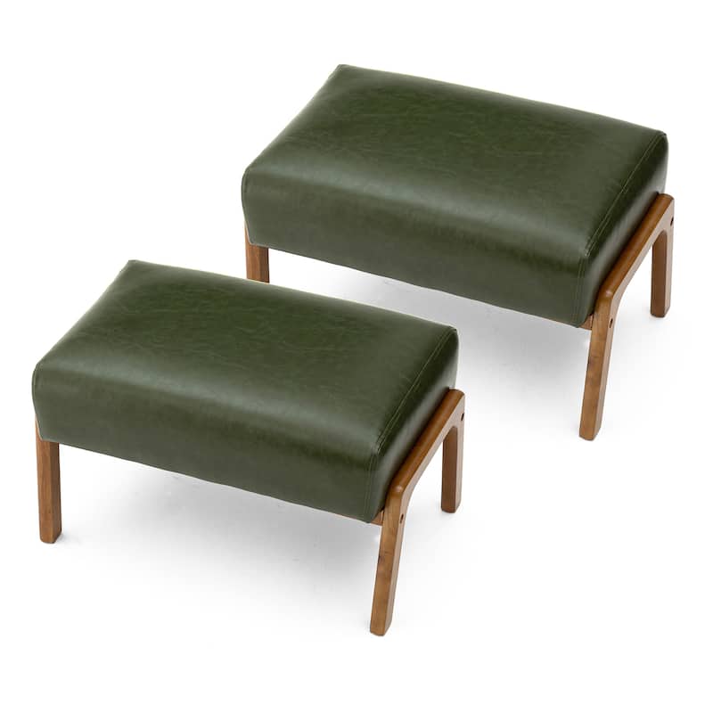 Glitzhome Set of 2 Mid-century Leatherette Ottoman Accent Stools