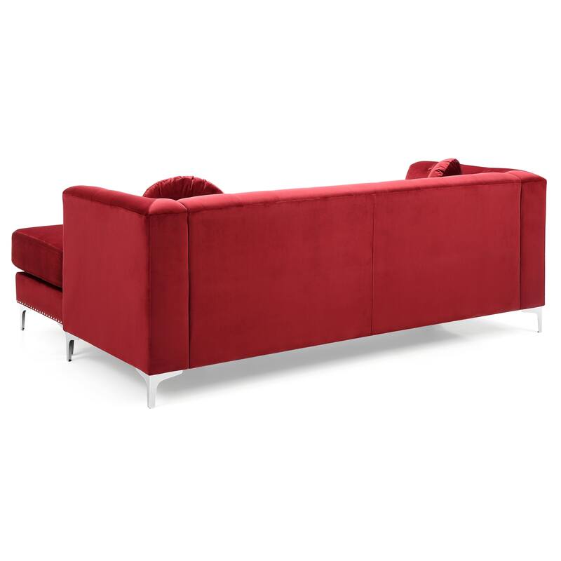 Burgundy Velvet Sofa Chaise, 83"L x 58"W x 31"H, 137 lbs