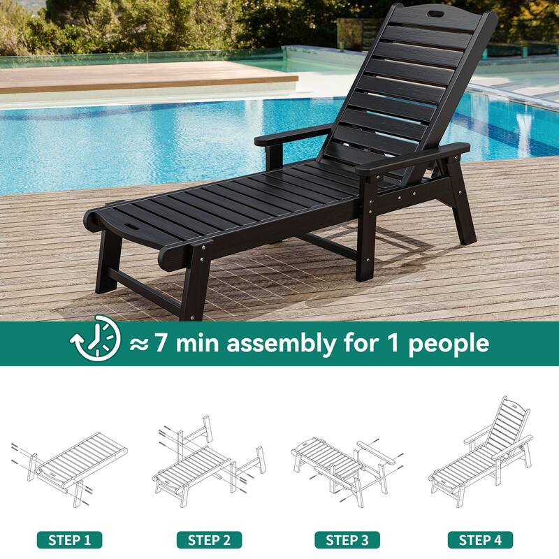 78.7" Long Reclining Outdoor Chaise Lounge