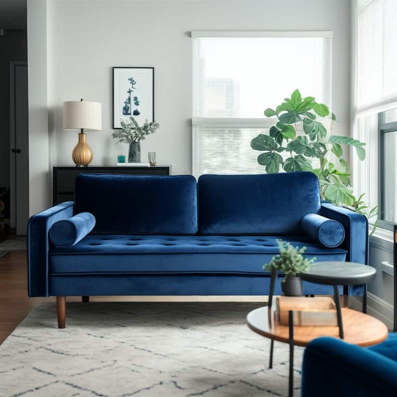 Lando 70" Velvet Square Arm Sofa - Blue