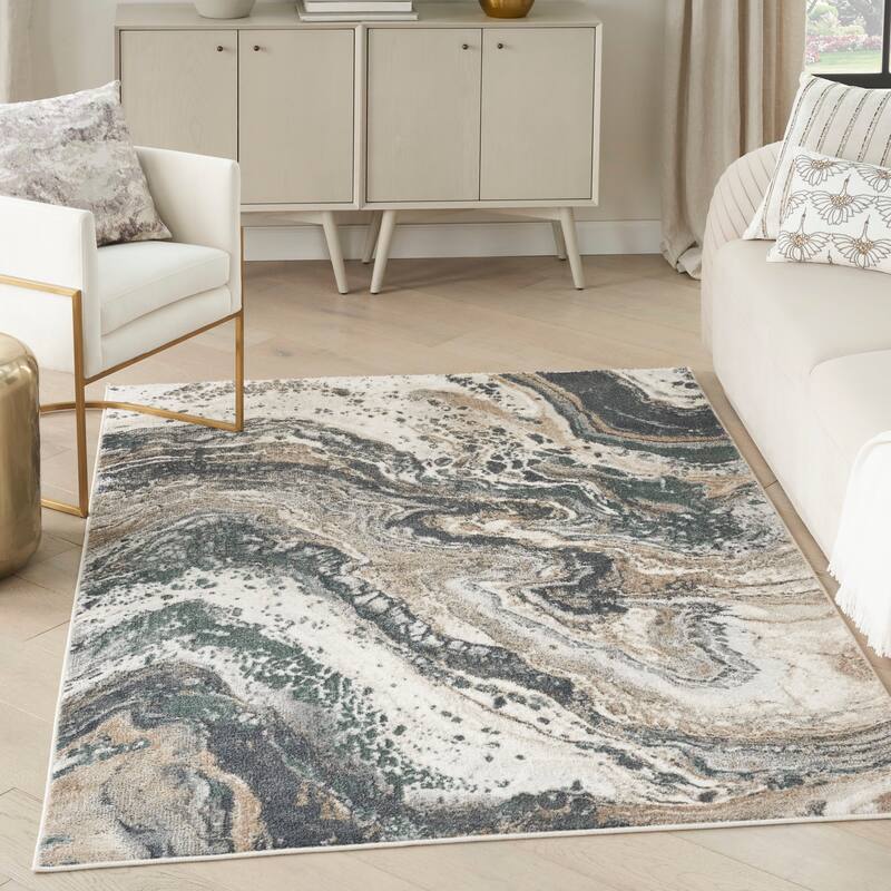 Nourison Illusion Indoor only Blue Abstract Area Rug - 5' 3" x 7'