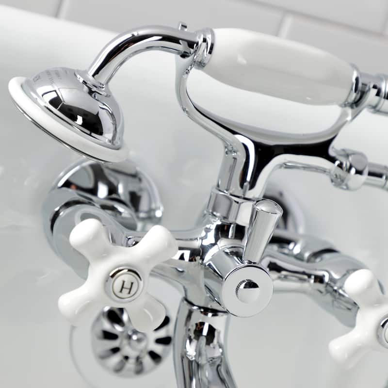 Kingston Brass Tub Wall Mount Clawfoot Tub Faucet with Hand Shower in Polished Chrome