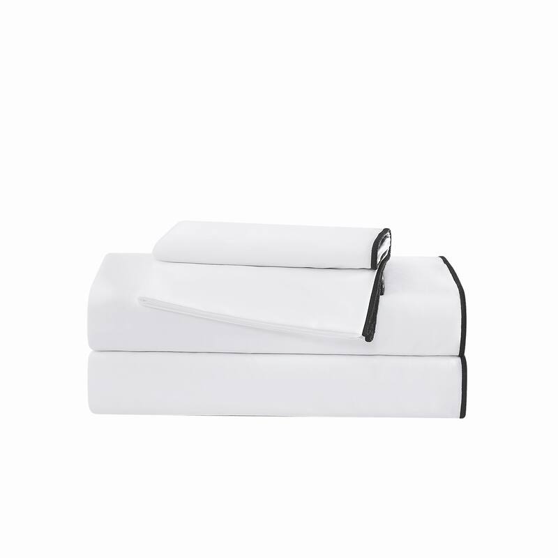 Brooklyn Loom Merrowed Edge 4 Piece Sheet Set - King - White/Black