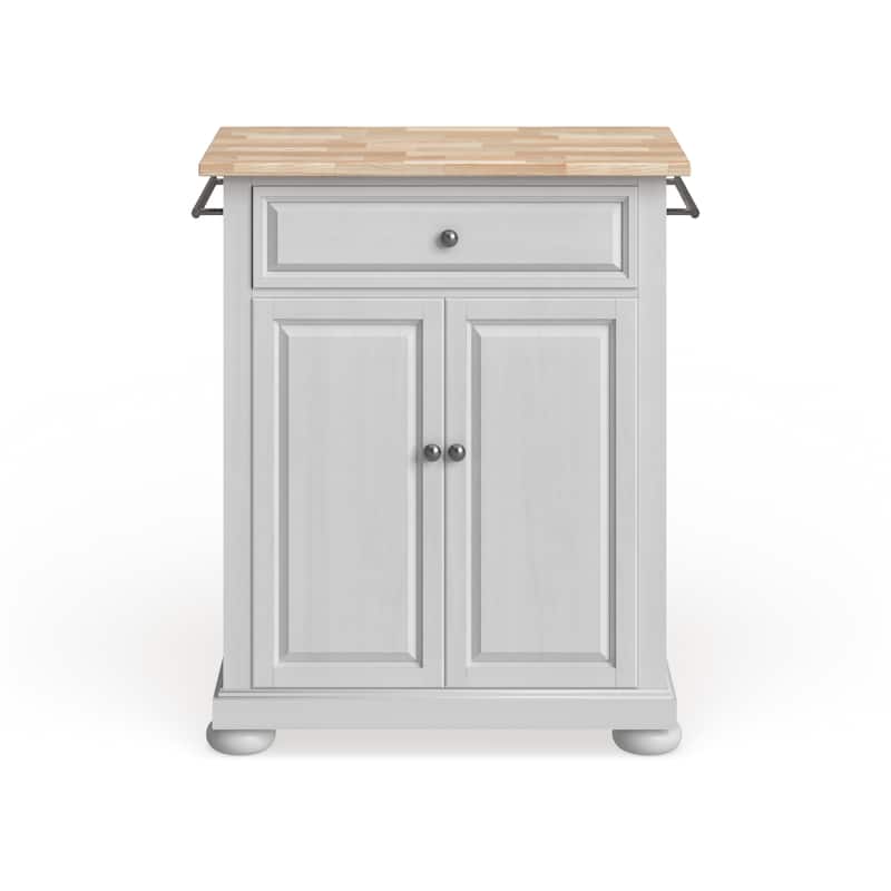 Crosley Alexandria Wood Top Portable Kitchen Island in White Finish - 18"d x 31"w x 33.5"h