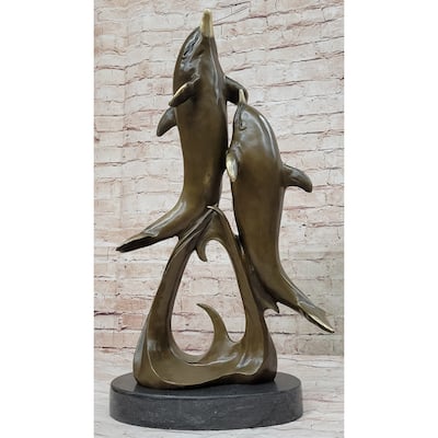 Imitative Dolphins Leaping From Water Ocean Sea Marine Life Bronze Sculpture Statue Decor Art