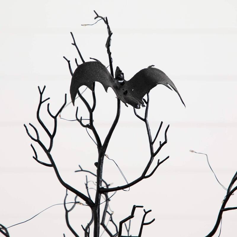 Pre-Lit Bats Artificial Halloween Twig Tree with Bats - 3' - Orange and Purple LED Lights