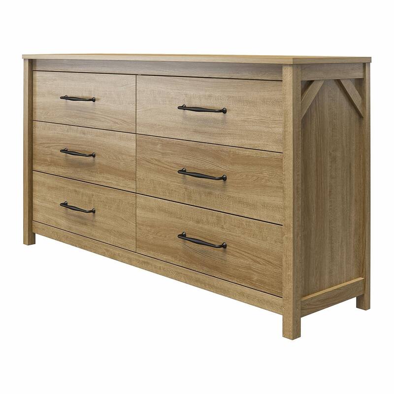 Natural Wood Rustic Farmhouse Dresser with 6 Drawers Ideal Storage for Clothing and Bedroom