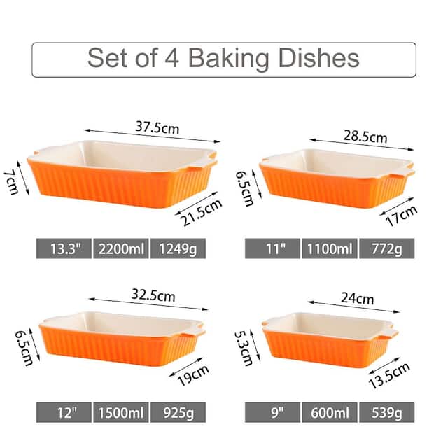 MALACASA Series Bake.Bake, Rectangle Porcelain Bakeware Set