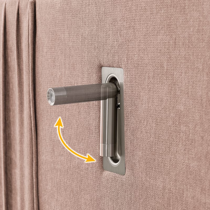 Queen Upholstered Platform Bed with Pleated Chenille Headboard, Built-in Bedside Table & Adjustable Lamps, No Box Spring