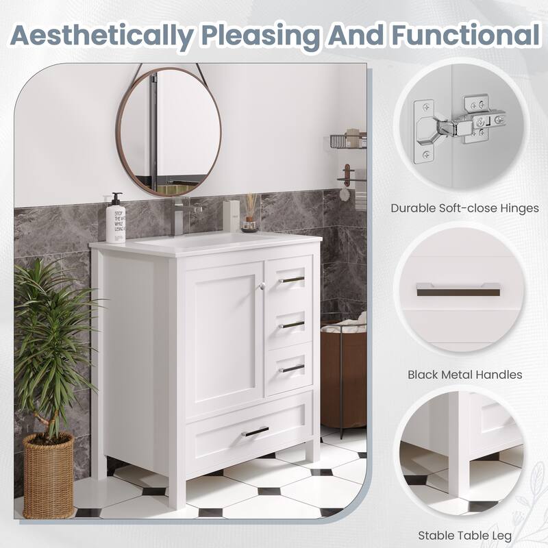 Modern Bathroom Vanity with Ceramic Sink, Soft-Close Storage Cabinet and Glossy Easy-Clean Countertop