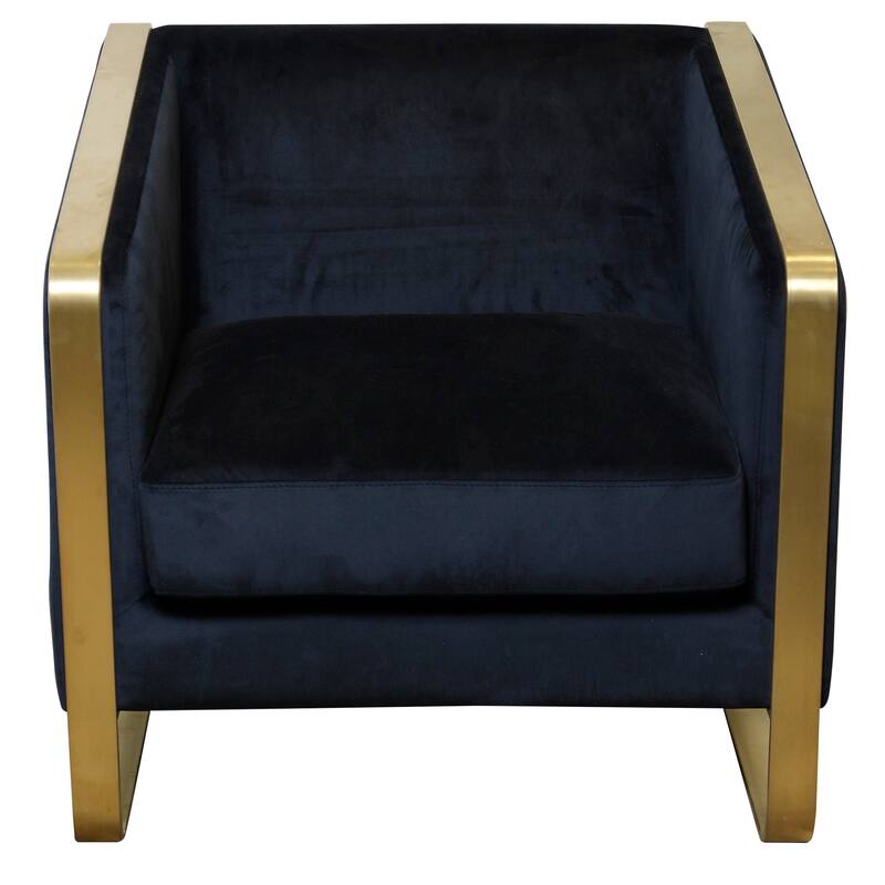Harp & Finial - Seeley Chair - Black Velvet Fabric On Hardwood Frame With Brushed Metal Gold Legs