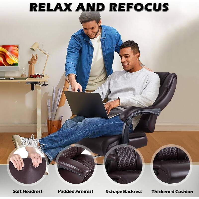 BOSSIN Big and Tall Office Chair Executive Heavy Duty Home Chairs with Foot Rest Ergonomic,High Back and Lumbar Support