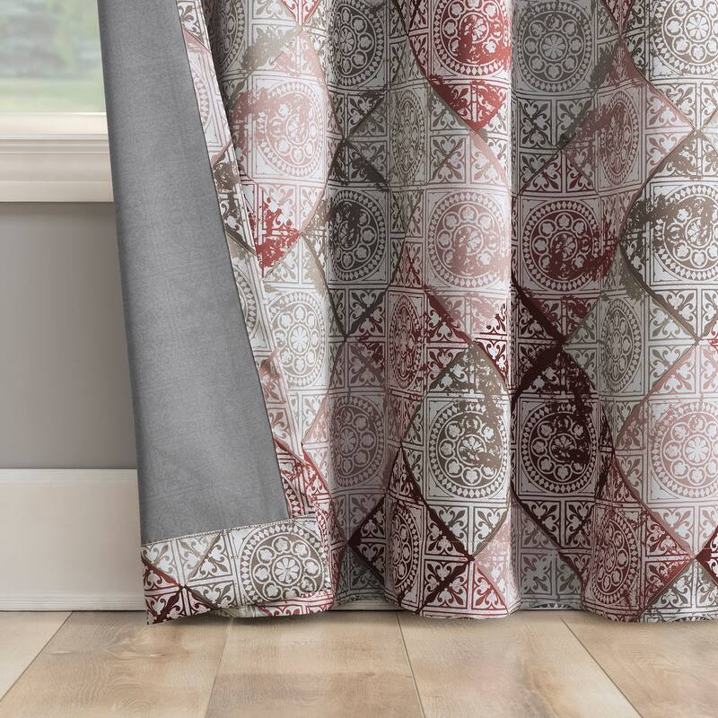 Sun Zero Sahar Global Medallion Print Room Darkening Grommet 1-Piece Curtain Panel, Single Panel