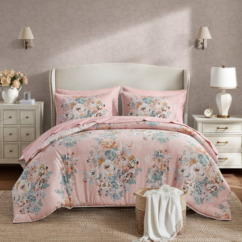 Madison Park Essentials Heather Vintage-inspired Collection floral print Comforter Set - California King - Pink