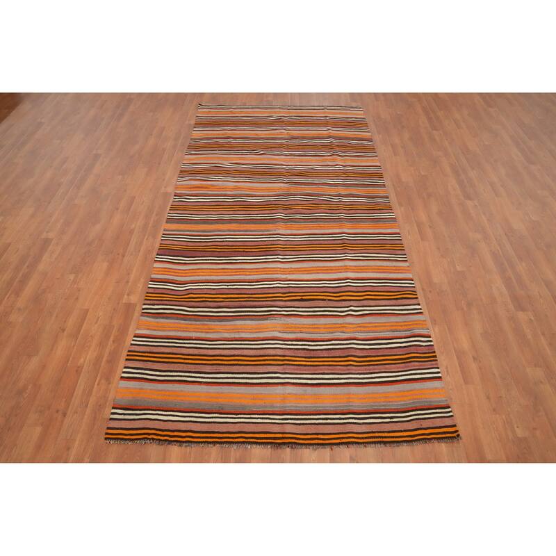 Hand Woven Oriental 100% Wool Carpet Southwestern Geometric Multi-Colored Kilim Area Rug - 10' 2'' X 5' 0''