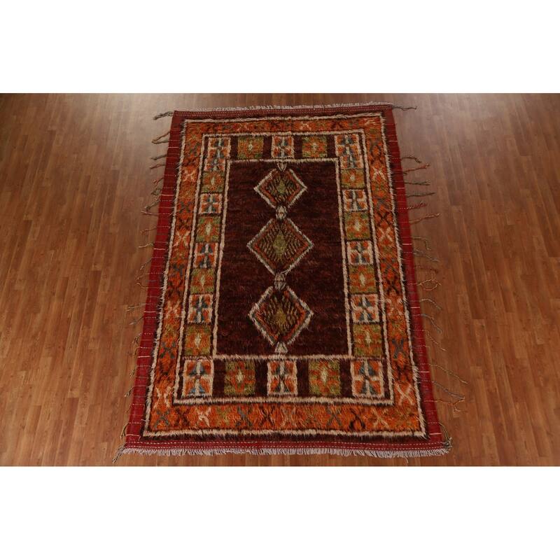 Hand Knotted Oriental 100% Wool Carpet Modern Tribal Red Moroccan Area Rug - 10' 0'' X 6' 9''