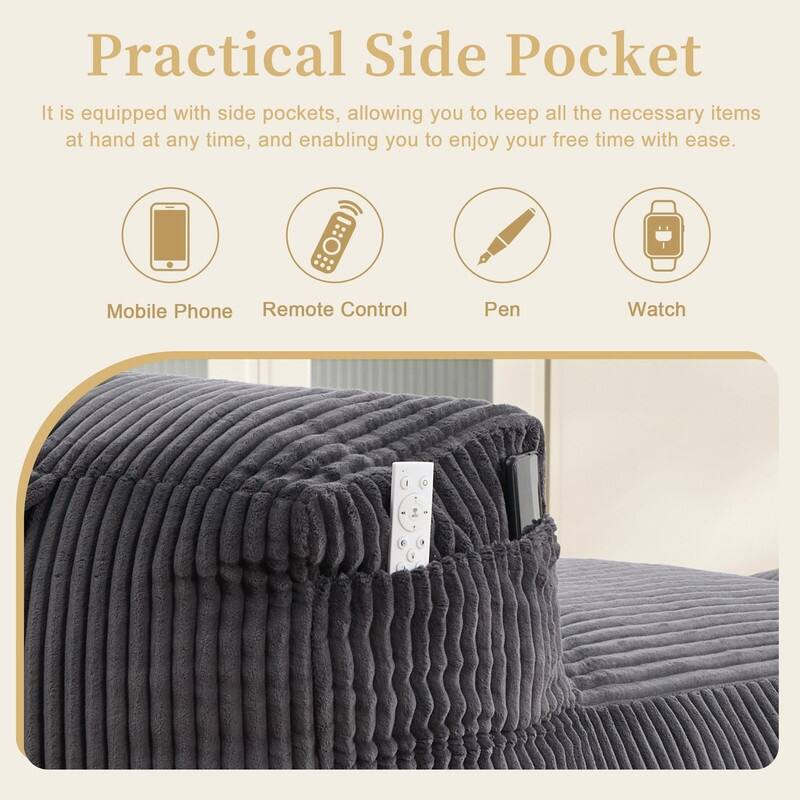 Large Memory Foam Bean Bag Chair for Adults, Corduroy Lounger Sofa with Ottoman