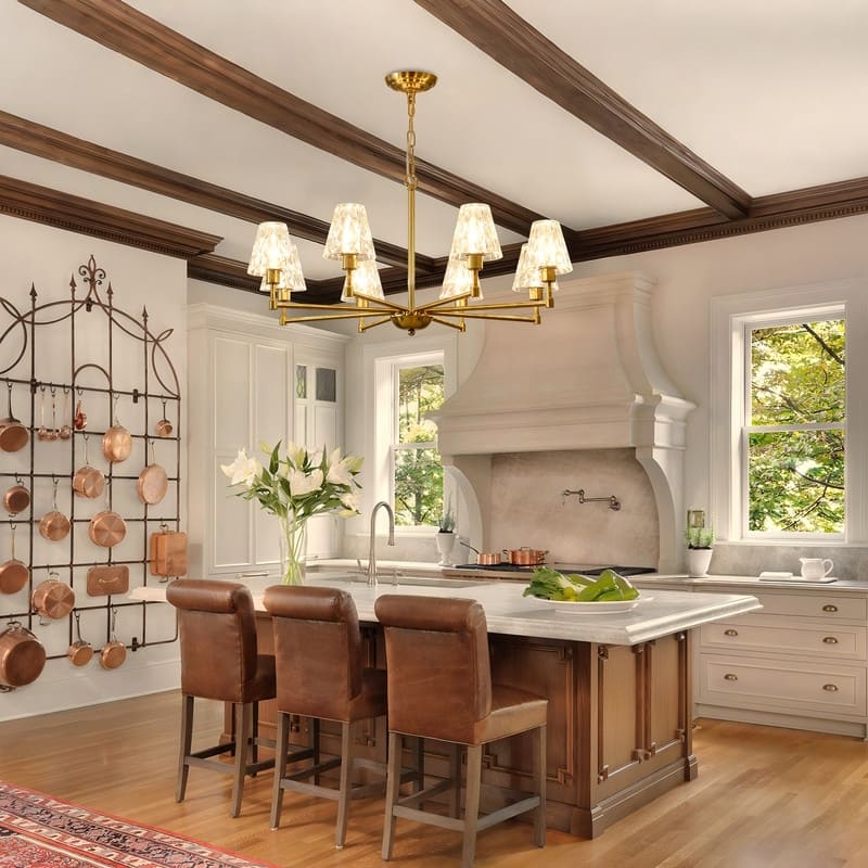 Adjustable Brass Chandelier Modern Mid-Century Pendant Light with Glass Shades for Dining Room Kitchen Island